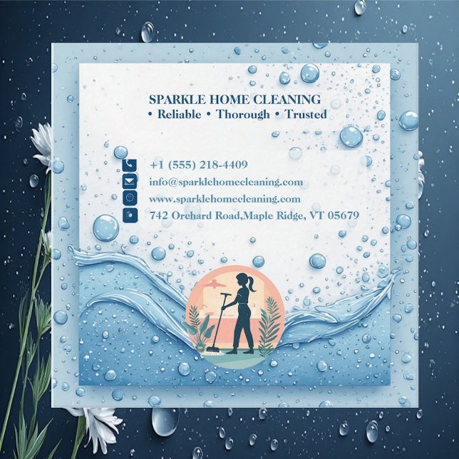 Soft Blue White Professional Sparkle Cleaning Chic Quadratische Visitenkarte (Soft Blue White Professional Sparkle Cleaning Chic Square Business Card)