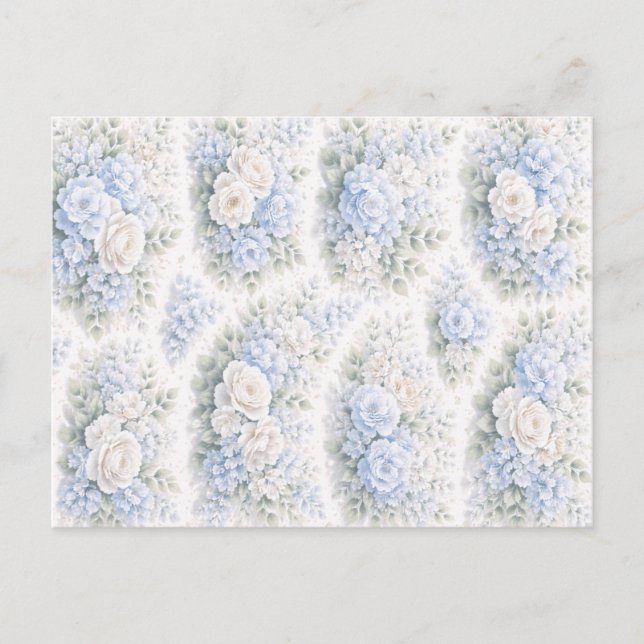 Soft Blue White Watercolor Floral Pattern Elegant  Postkarte (Vorderseite)