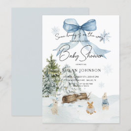 Soft Blue Winter Wonderland Bunny Bow Baby Dusche Einladung