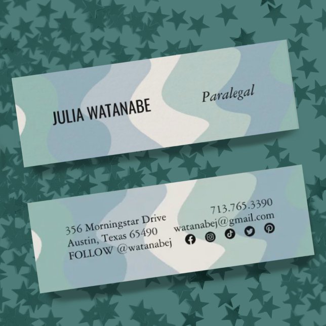 Soft Blues Handmade Wavy Strips und Social Icons Mini Visitenkarte (Von Creator hochgeladen)