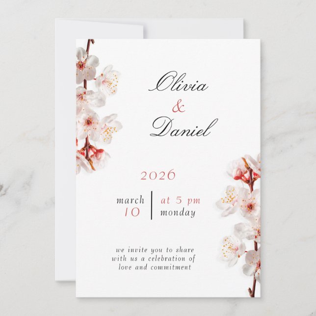 Soft Blush Blossom Wedding Invitation (Devant)