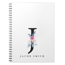 SOFT BLUSH BLUE FLORAL ALPHABETS NAME LETTER J NOTIZBLOCK