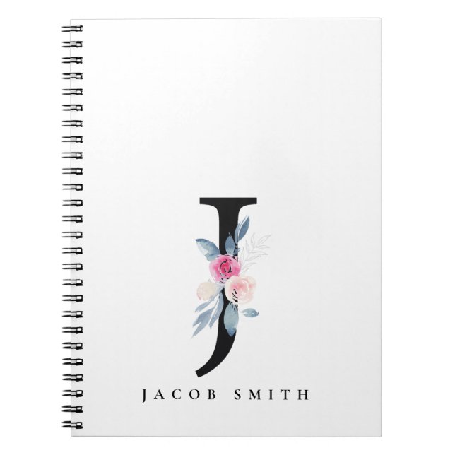 SOFT BLUSH BLUE FLORAL ALPHABETS NAME LETTER J NOTIZBLOCK (Vorderseite)