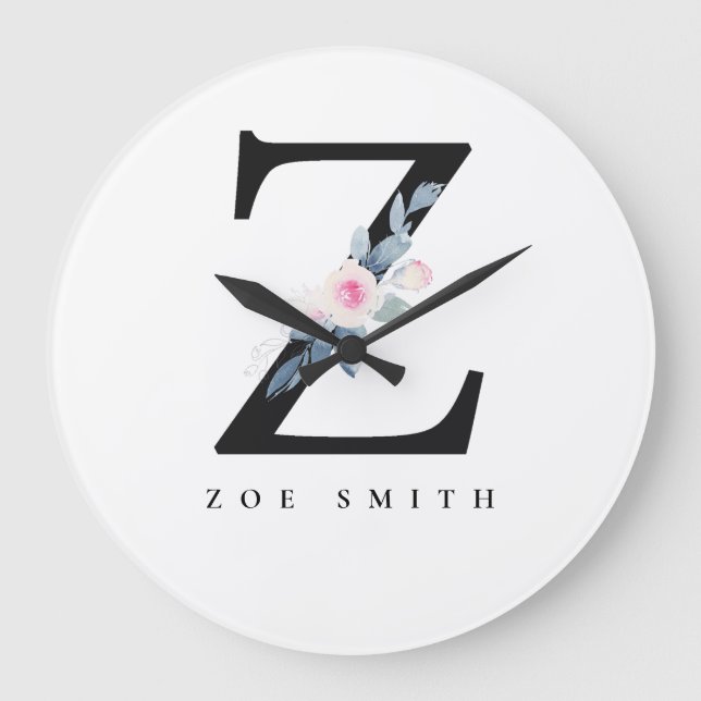 SOFT BLUSH BLUE FLORAL ALPHABETS NAME LETTER Z GROßE WANDUHR (Vorderseite)
