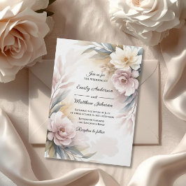 Soft Blush Botanical Border Wedding Invitation