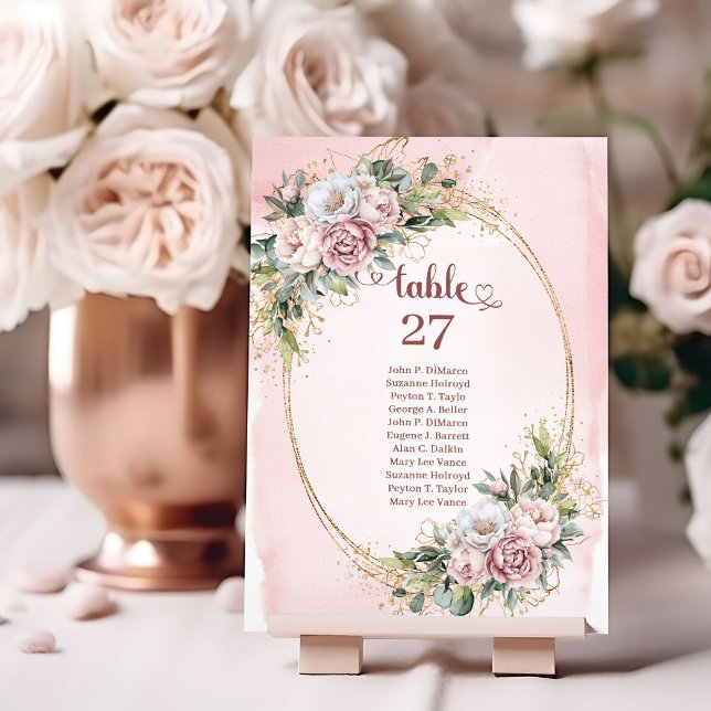 Soft Blush Floral Greenery Gold Table Numbers Tischnummer (Soft Blush Floral Greenery Gold Table Numbers)