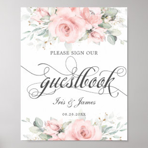 Soft Blush Floral Greenery Hochzeitsgästebuch Schi Poster