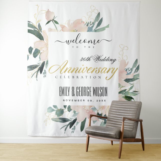 SOFT BLUSH FLORAL JEDES JAHR JAHRESBEGRÜSSUNG WANDTEPPICH (Beispiel)