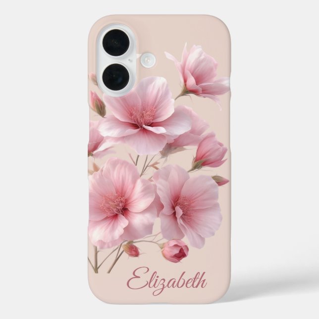 Soft Blush Flower Benutzerdefinierter Name Floral  iPhone 16 Hülle (Rückseite)