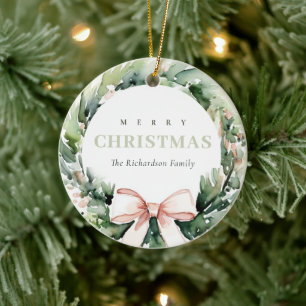 Soft Blush Grüner Weihnachtskranz Farbe Keramik Ornament