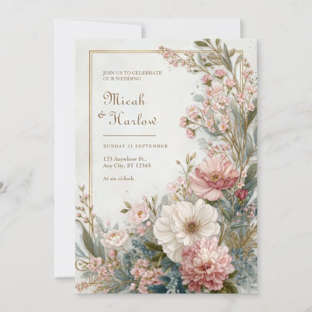 Soft Blush Ivory Floral Romantic Botanical Wedding Einladung (Vorderseite)