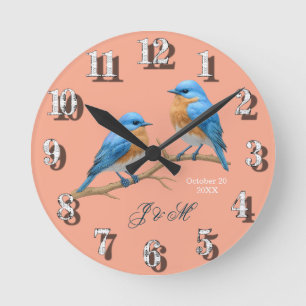 Soft Blush Lovebirds Romantische Bluebirds Hochzei Runde Wanduhr