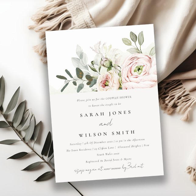 Soft Blush Peony Eucalyptus Foliage Couples Dusche Einladung (Von Creator hochgeladen)
