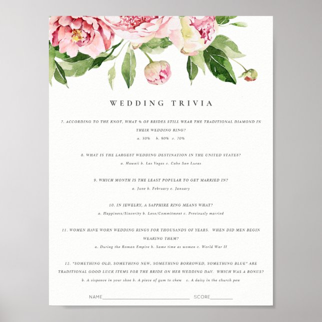 Soft Blush Peony Wedding Trivia Spiel Teil 2 Poster (Vorne)