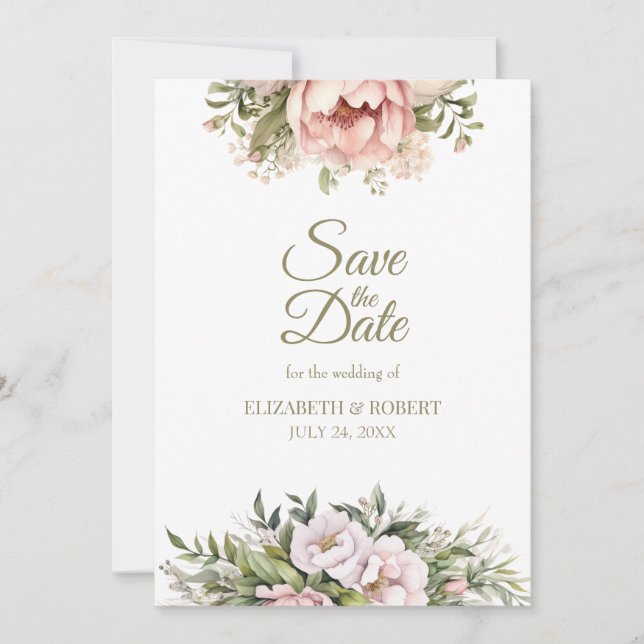 Soft Blush Pfingstrosen Save the Date Karte (Vorderseite)