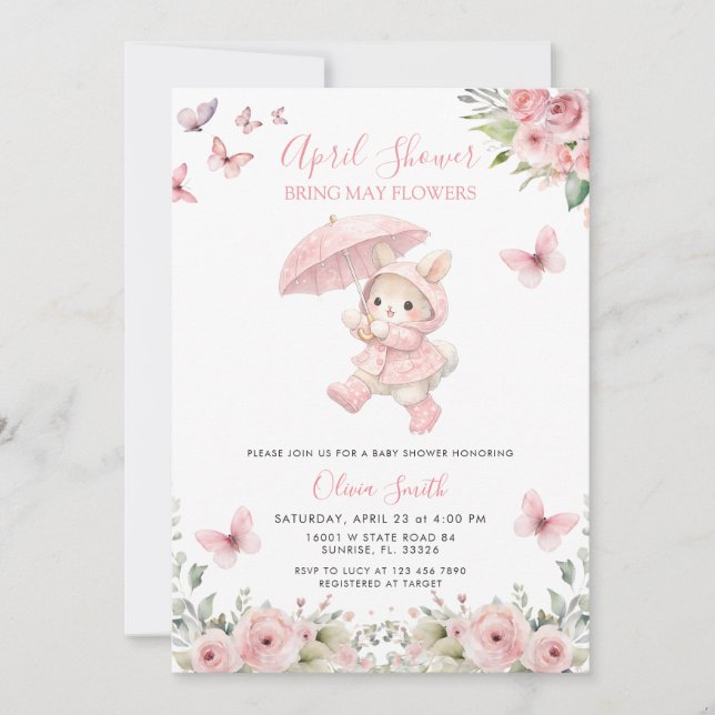 Soft Blush Pink Floral April Baby Shower  Einladung (Vorderseite)