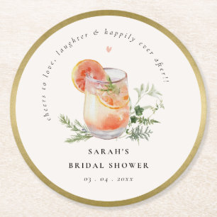 Soft Blush Pink Gold Orange Cocktail Brautparty Runder Pappuntersetzer
