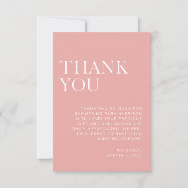 Soft Blush Pink Minimalistisch Baby Dusche Vielen  Dankeskarte (Vorderseite)