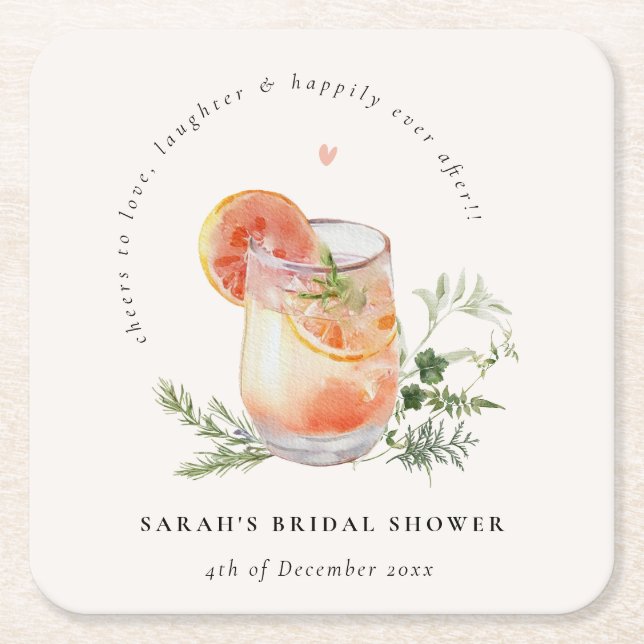 Soft Blush Pink Orange Cocktail Brautparty Rechteckiger Pappuntersetzer (Vorderseite)