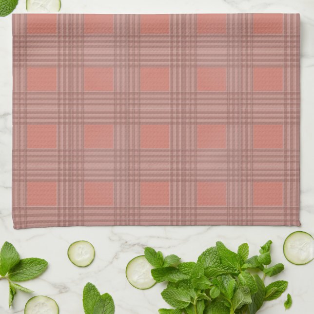 Soft Blush Plaid Tea Towel | Elegant Neutral Check Geschirrtuch (Gefaltet)