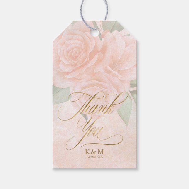 Soft Blush Rose Danke, ID828 Geschenkanhänger (Vorderseite)