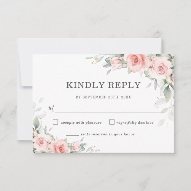 Soft Blush Rose Floral Greenery Mariage Carte RSVP (Devant)