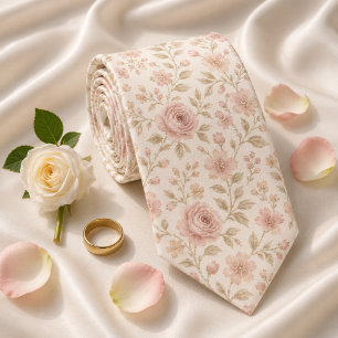Soft Blush Rose Florale Hochzeit Krawatte