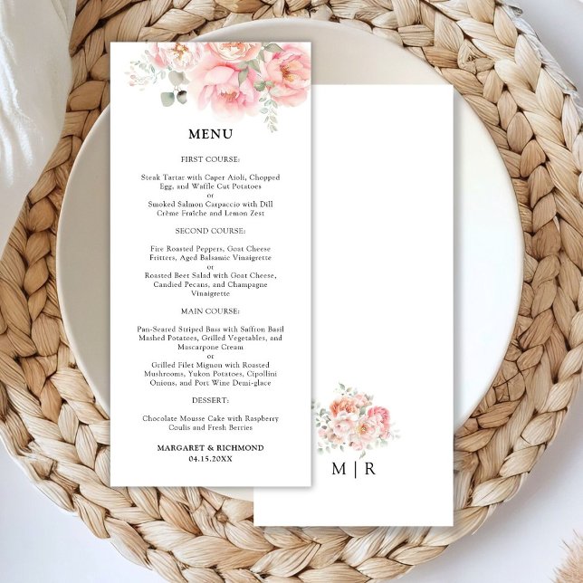 Soft Blush Rose Garden Floral Mariage Menu (Créateur téléchargé)