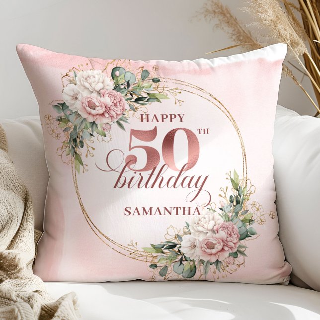 Soft Blush Rose Gold 50th Birthday Pillow Gift Kissen (Soft Blush Rose Gold 50th Birthday Pillow Gift)