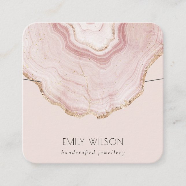 Soft Blush Rose Gold Agate Marble Necklace Display Quadratische Visitenkarte (Vorderseite)