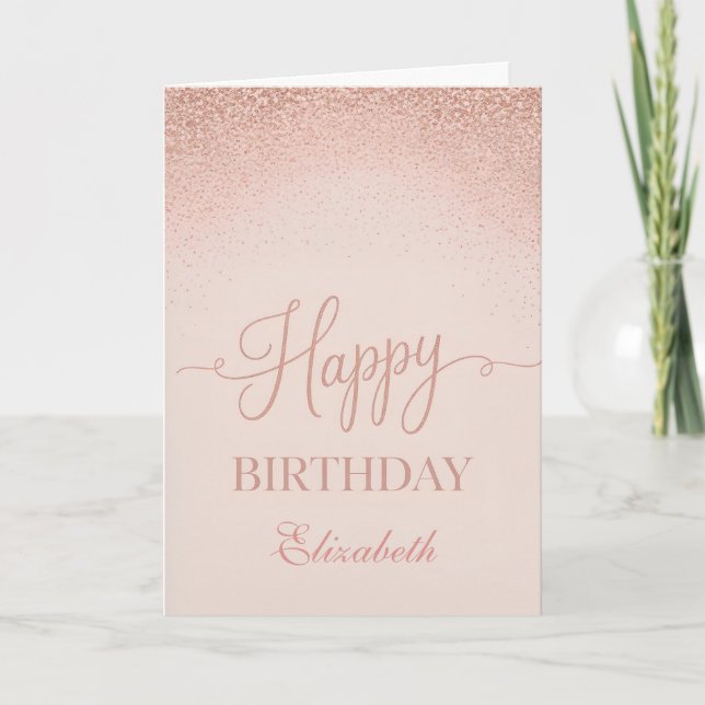 Soft Blush Rose Gold Elegant Birthday Karte (Vorderseite)