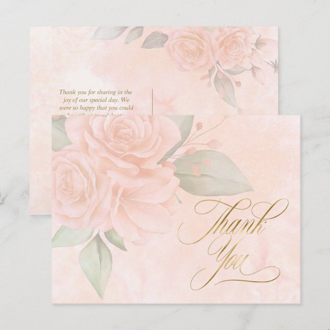 Soft Blush Rose Hochzeit Danke, ID828 Ankündigungspostkarte (Vorne/Hinten)
