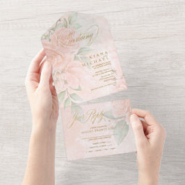 Soft Blush Rose Wedding ID828 All In One Einladung