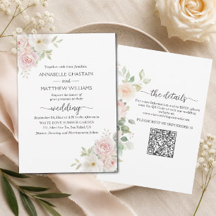 Soft Blush Rosen Alles in Einem QR-Code Hochzeit Einladung
