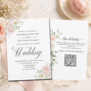 Soft Blush Rosen Alles in Einem QR-Code Hochzeit Einladung