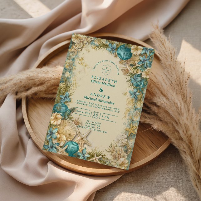 Soft Blush Seashell Floral Wedding Einladung (Von Creator hochgeladen)