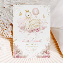 Soft Blush Swan Princess mit Balloon Baby Dusche Einladung