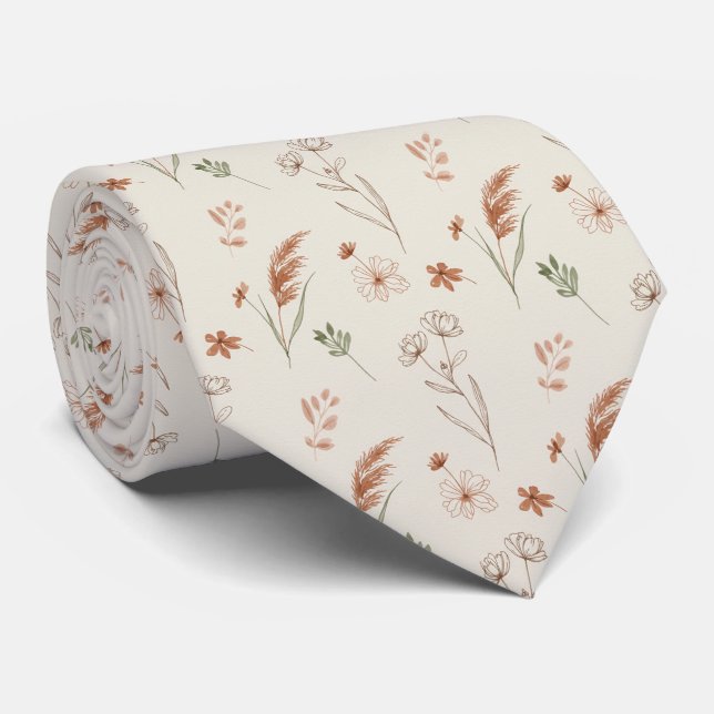 Soft Boho Botanical Floral Krawatte (Gerollt)