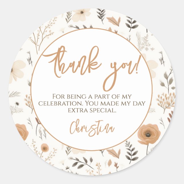 Soft Boho Floral Wildblume Party Vielen Dank Runder Aufkleber (Vorderseite)