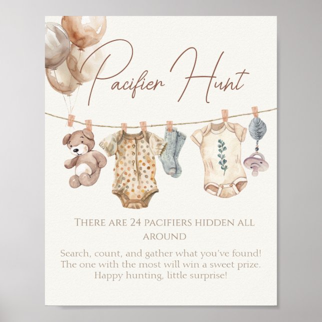 Soft Boho Neutral Baby Bekleidung Schnuller Jagd Poster (Vorne)