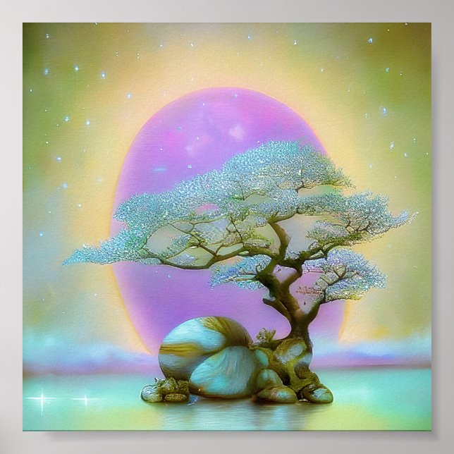 Soft Bonsai und lila Mond Poster (Vorne)