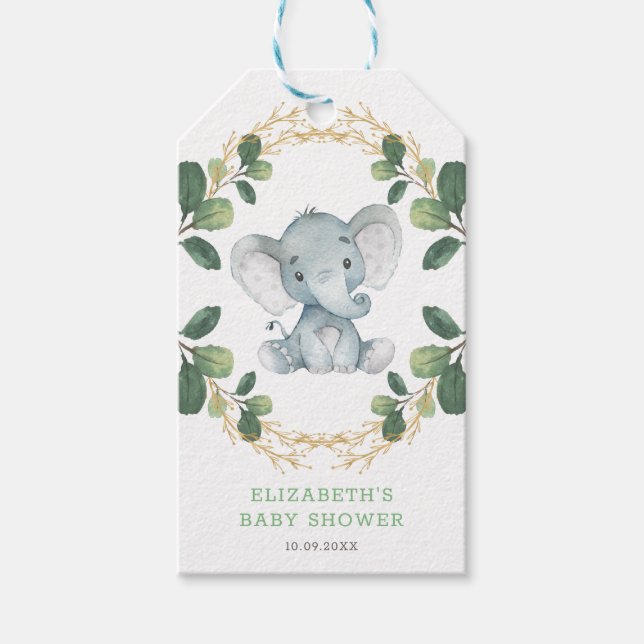 Soft Botanical Greenerenery Elefant Coed Baby Dusc Geschenkanhänger (Vorderseite)