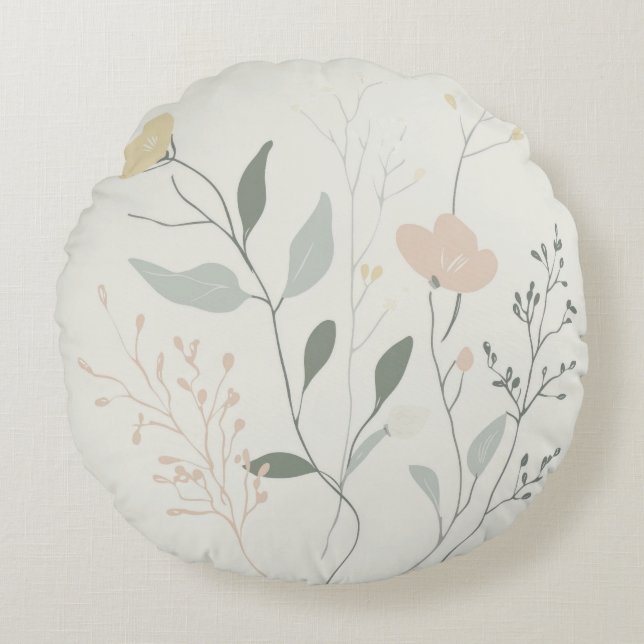 Soft Botanical – Minimal Pastel Wildflower Rundes Kissen (Vorderseite)
