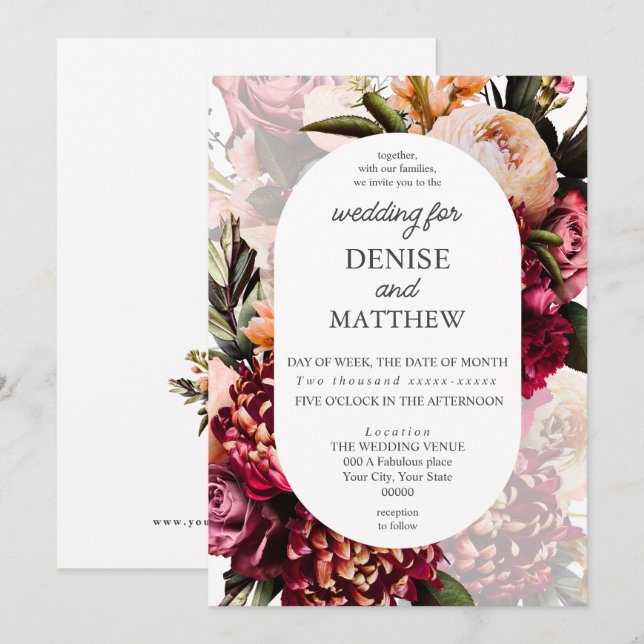 Soft Botanical Wedding Einladung (Vorne/Hinten)