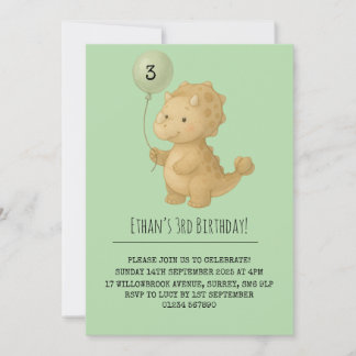 Soft Brown Triceratops mit Balloon Geburtstag Einladung