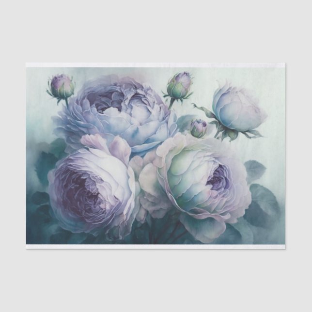 Soft Cabbage-Rose in Lavendel und Blues 1 Seidenpapier (Vorderseite)