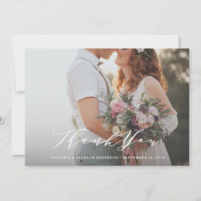Soft Calligrafy Wedding Vielen Dank Foto Card Dankeskarte (Vorderseite)