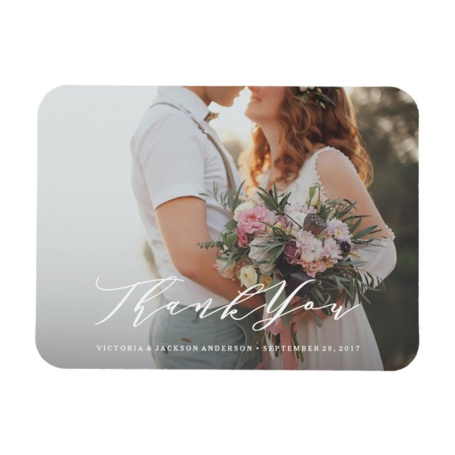 Soft Calligraphy Mariage Merci Photo Magnet (Horizontal)
