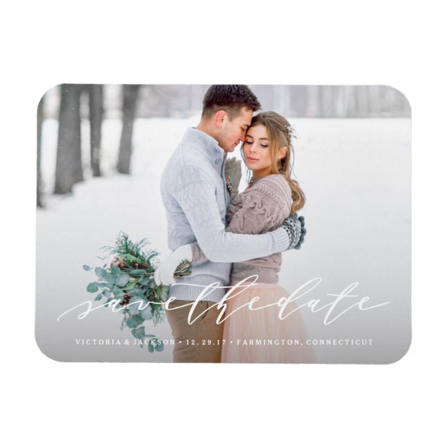 Soft Calligraphy Save the Date Foto Magnet (Horizontal)