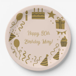 Soft Champagne Blush - Geburtstag Luxuriöses Gold Pappteller